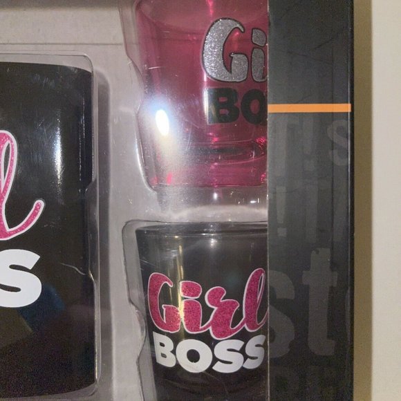 Girl Boss Flask & Shot Glass Gift SET 3 PC Black/Pink 2 Shot Glasses Novelty NIB - Picture 3 of 8